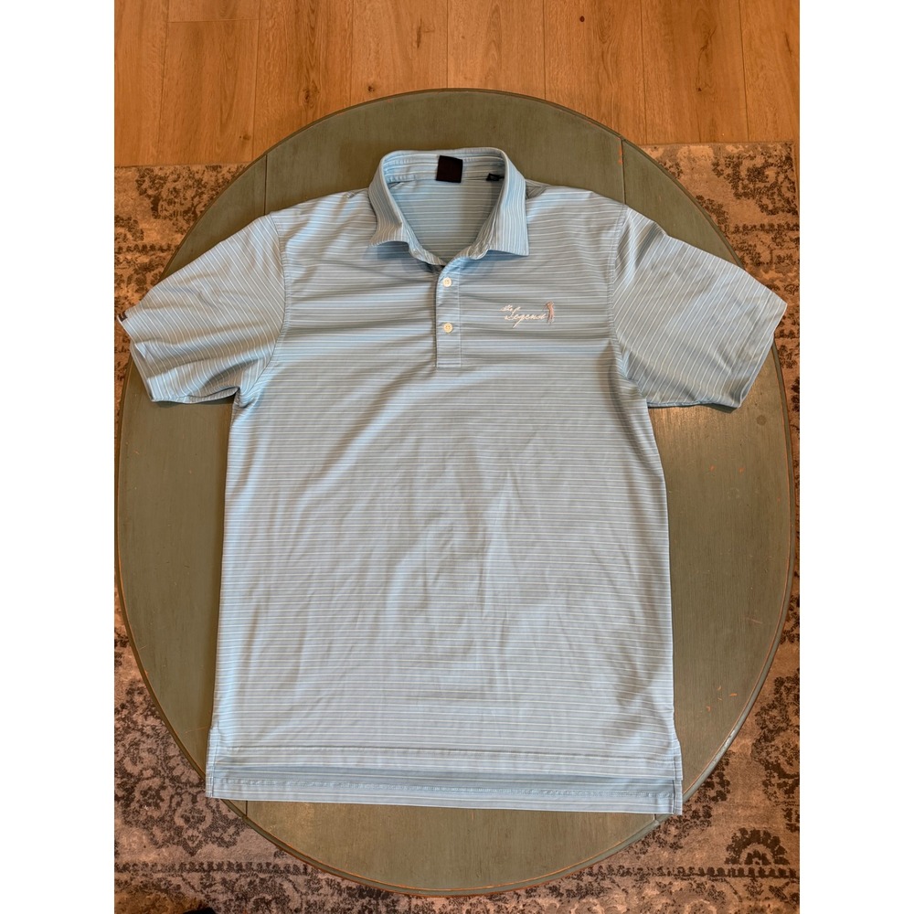Dunning Golf Mens Polo Shirt Blue White Striped Coolmax Stretch‎ The Legend M